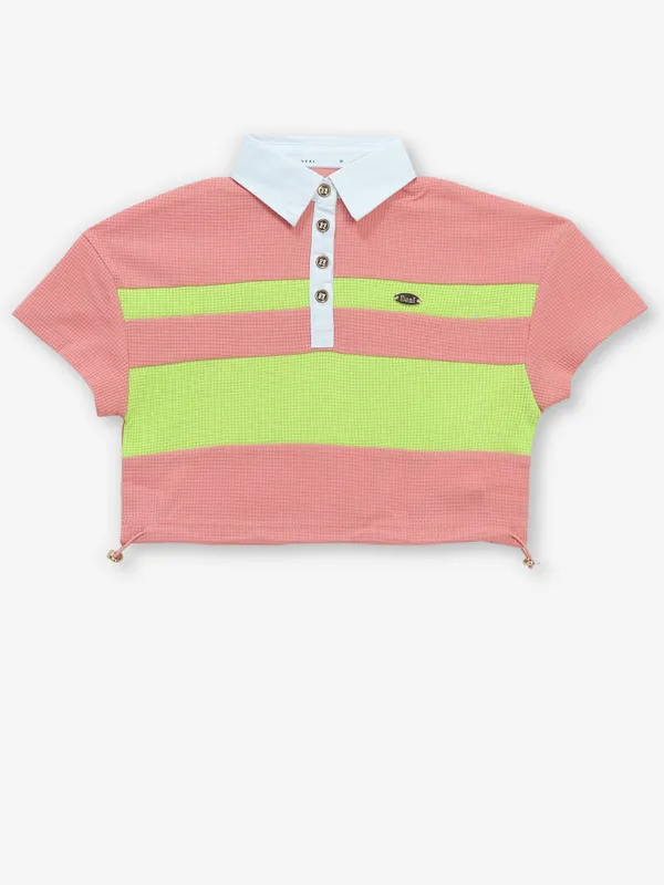 DEAL peach color block cotton crop t-shirt
