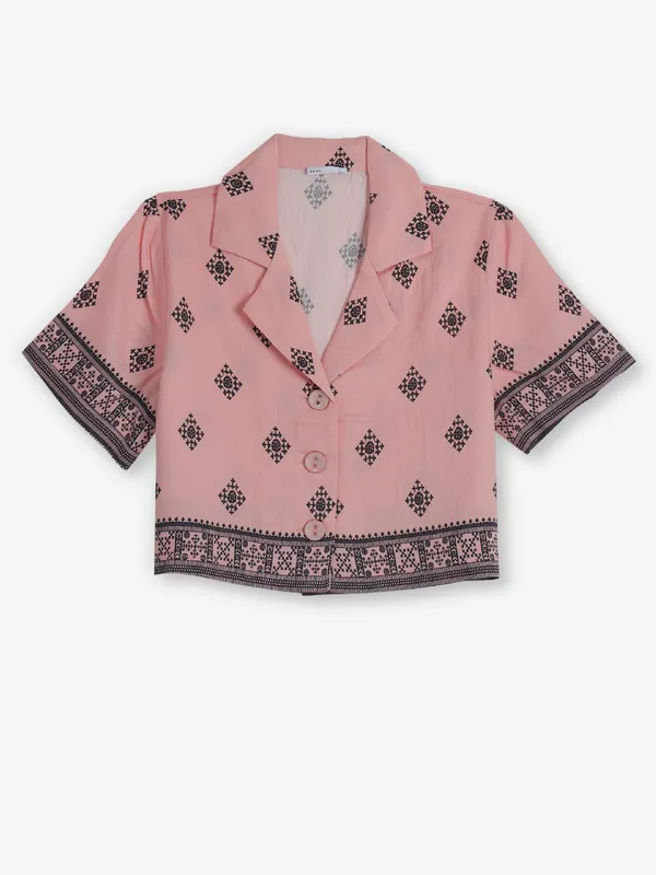DEAL peach printed georgette crop top
