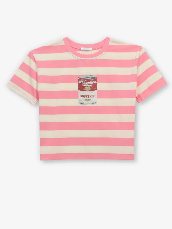 DEAL pink and beige stripe crop top