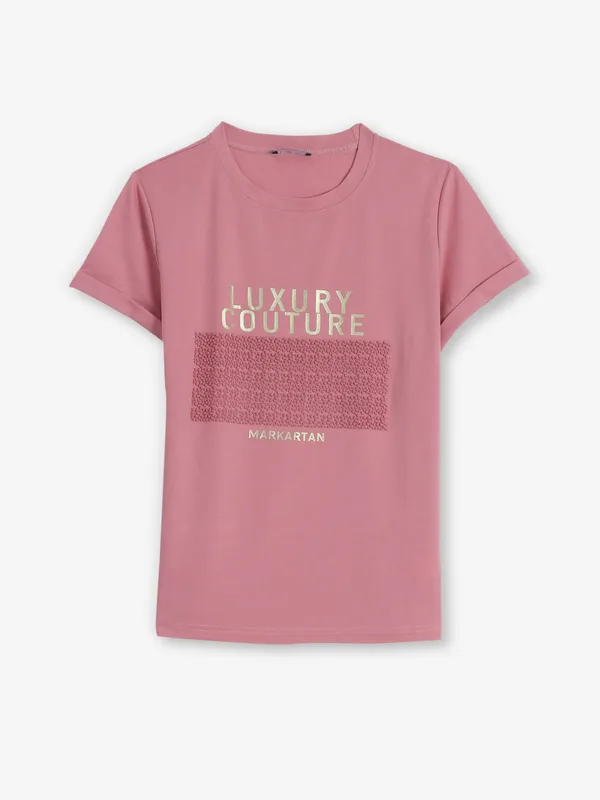 DEAL pink cotton printed half sleeve t-shirt