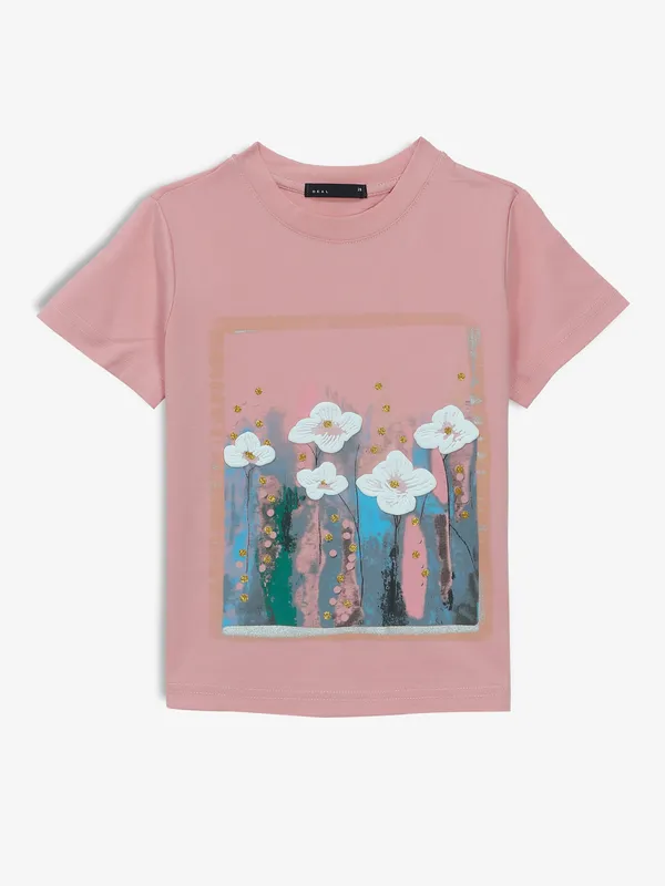 DEAL pink cotton printed t-shirt with printed