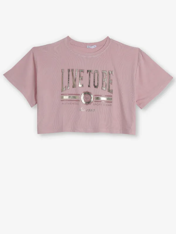 DEAL pink printed cotton crop t-shirt