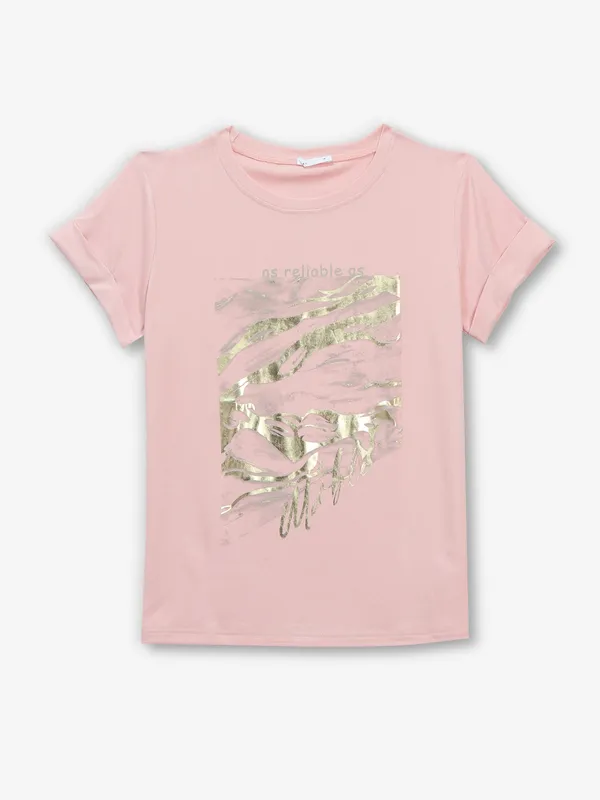 DEAL pink printed cotton silk t-shirt
