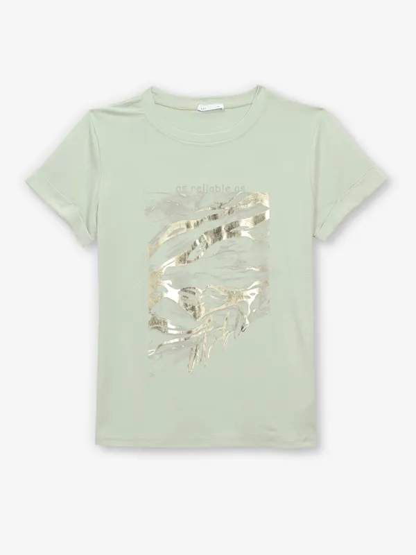 DEAL pista green printed cotton silk t-shirt
