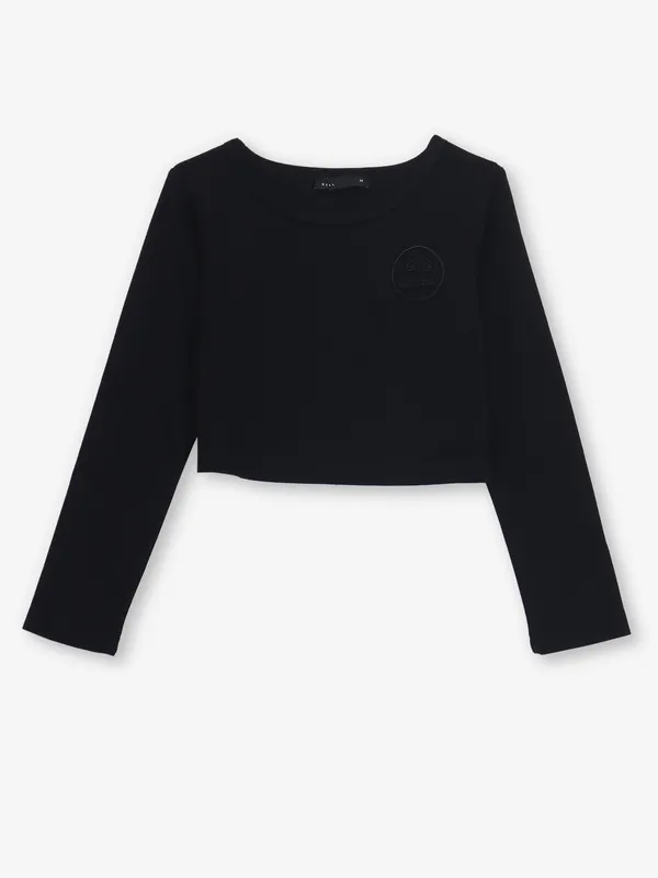 DEAL plain black cotton crop casual top