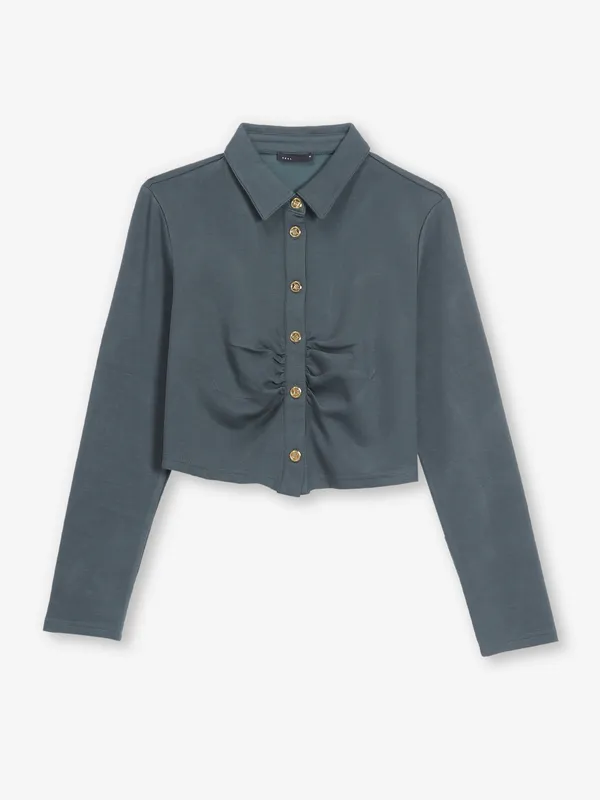 DEAL plain black cotton crop shirt