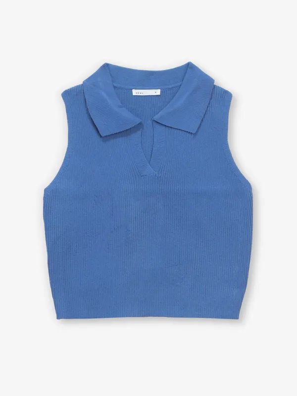 DEAL plain blue knitted crop top