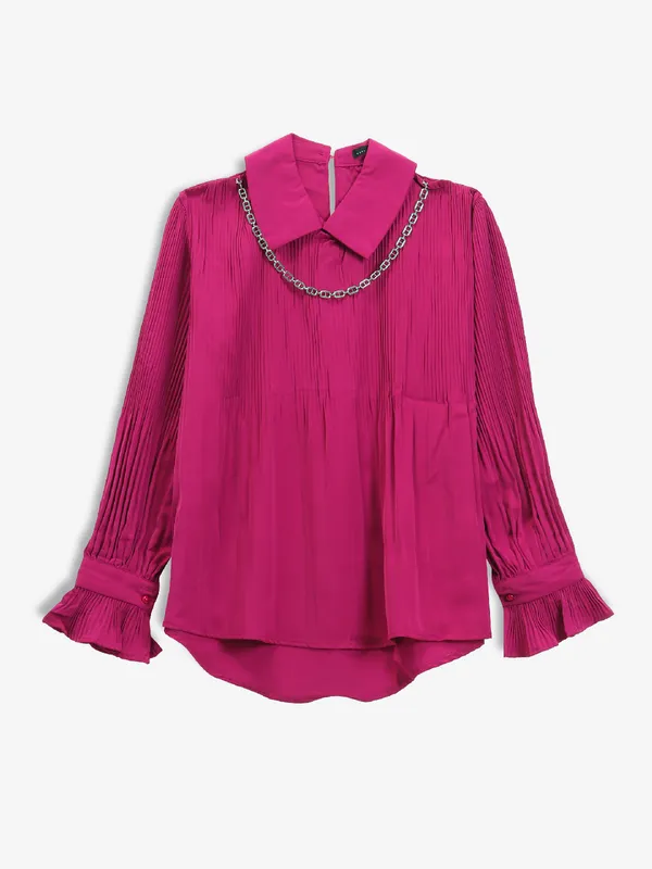 DEAL plain magenta georgette top