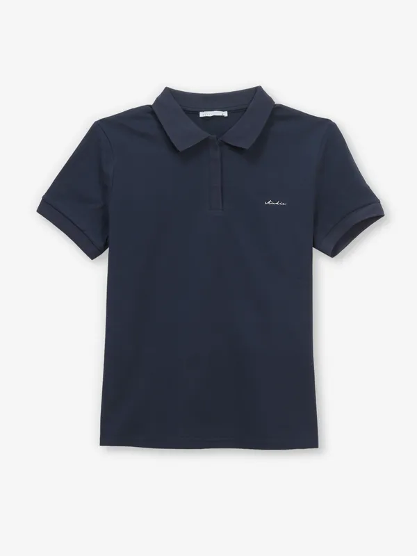 DEAL plain navy cotton polo t-shirt