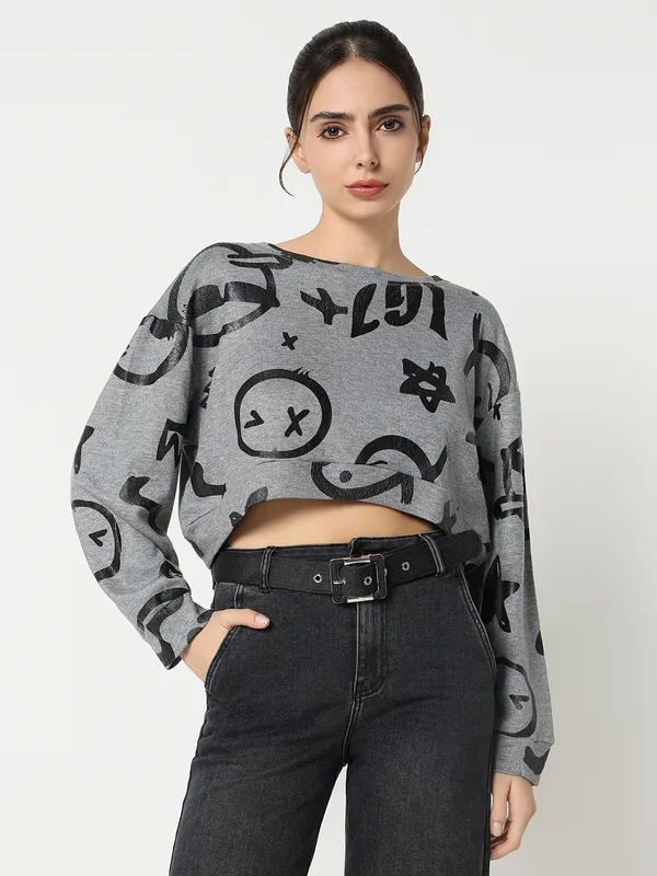 DEAL printed grey crop top style t-shirt