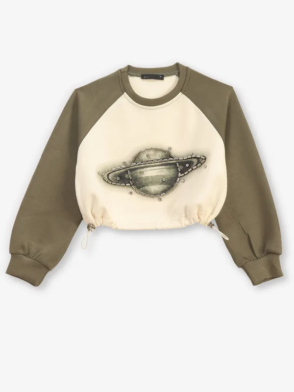 DEAL printed olive cotton crop top