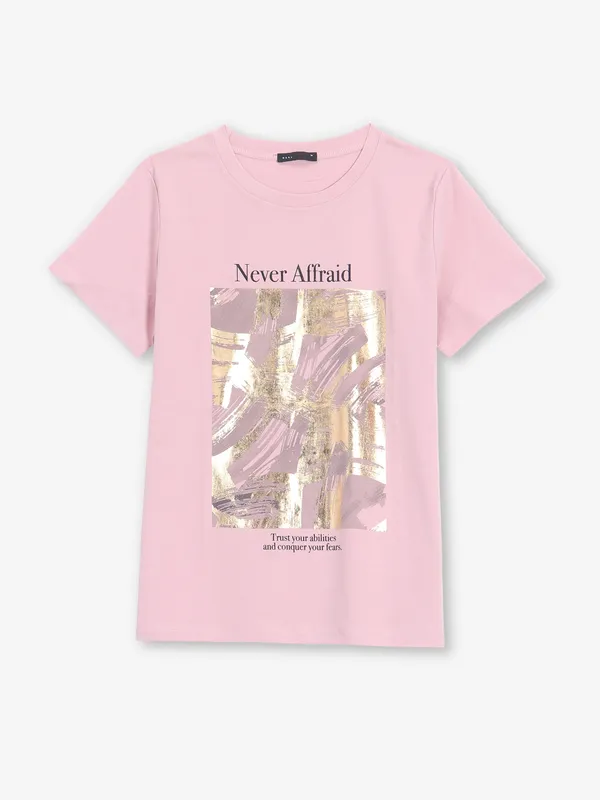 DEAL printed pink cotton round neck t-shirt