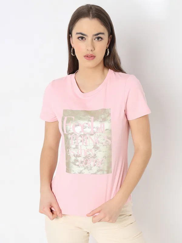 DEAL printed pink half sleeve t-shirt