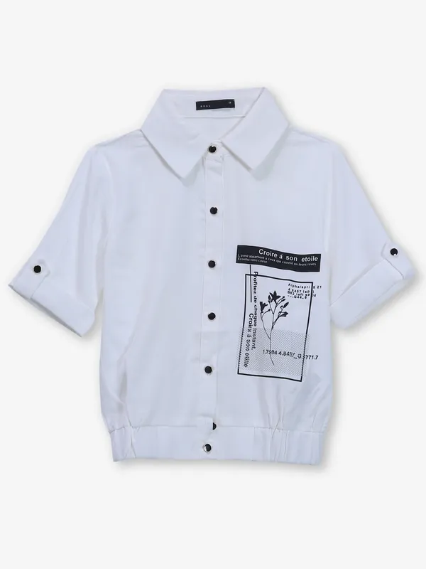 DEAL printed white cotton crop shirt