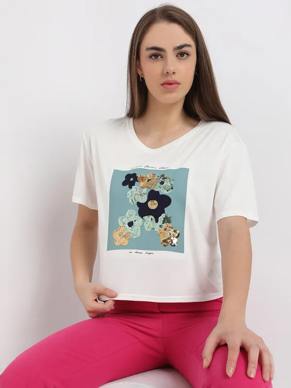 Deal printed white half sleeve t-shirt