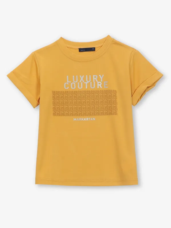 DEAL printed yellow cotton casual t-shirt