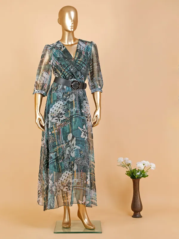 Deal sea green printed organza dress