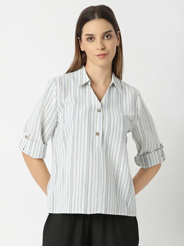 DEAL silk stripe top in ivory cream