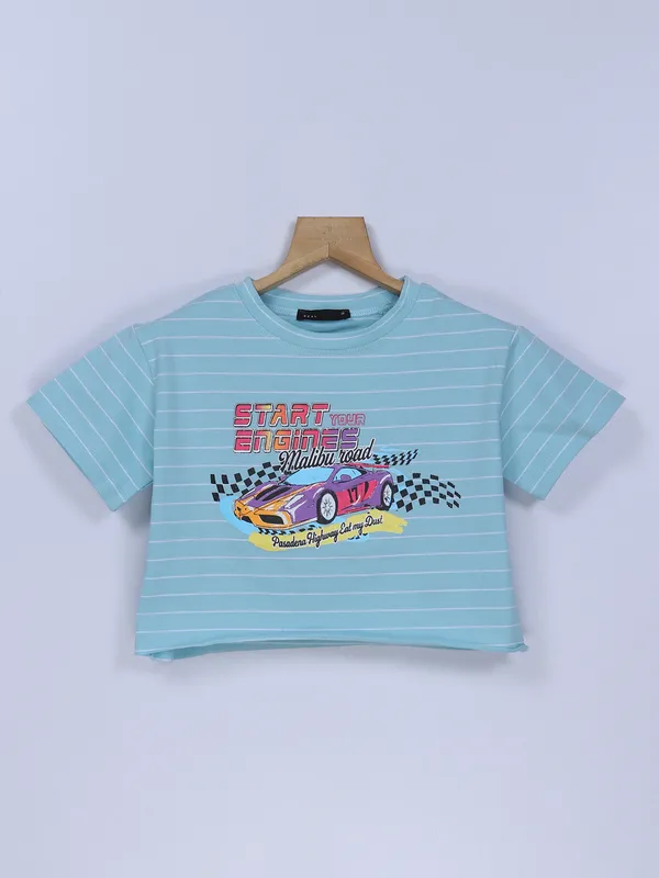 Deal sky blue cotton cap sleeve crop top