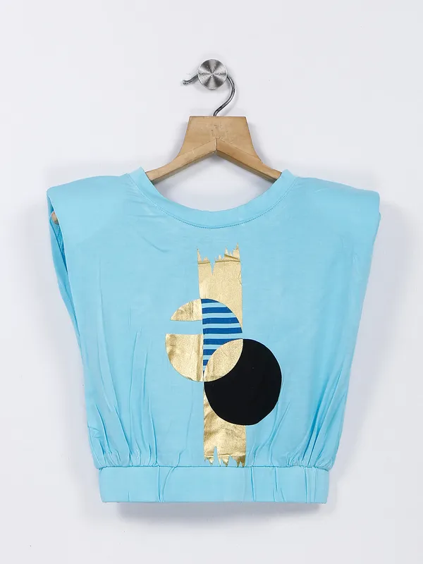 Deal sky blue printed t shirt in cotton