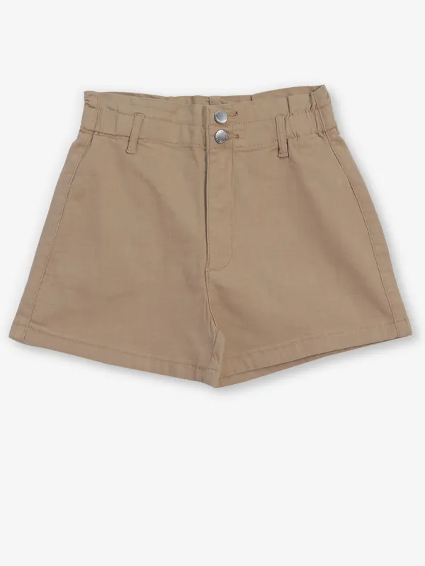 DEAL solid beige cotton shorts for women