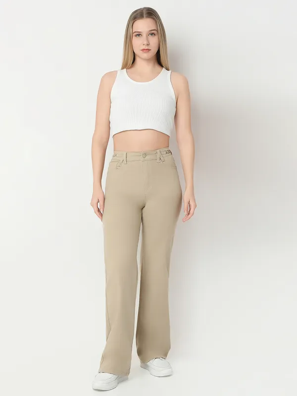 DEAL solid cream shade jeans for women