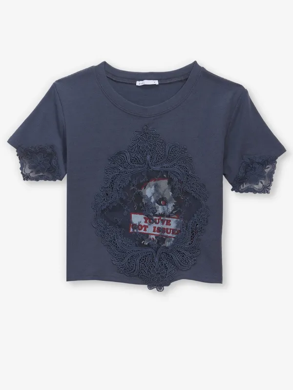 DEAL  stone blue cotton crop top