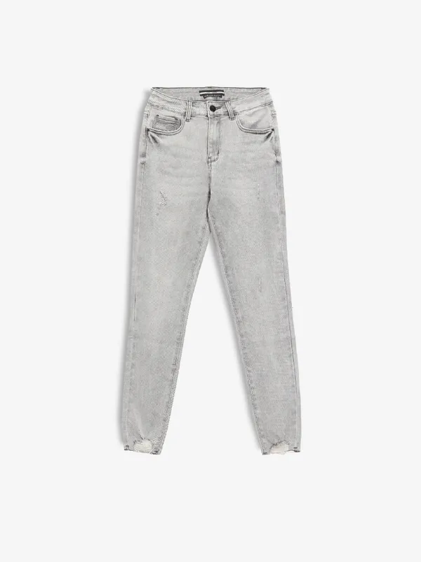 DEAL washed and ripped light grey crop jeans