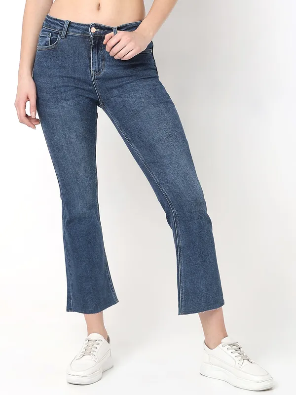 DEAL washed dark blue flare jeans