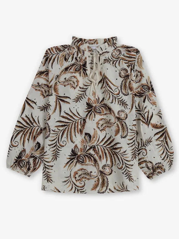 DEAL white and brown cotton printed top