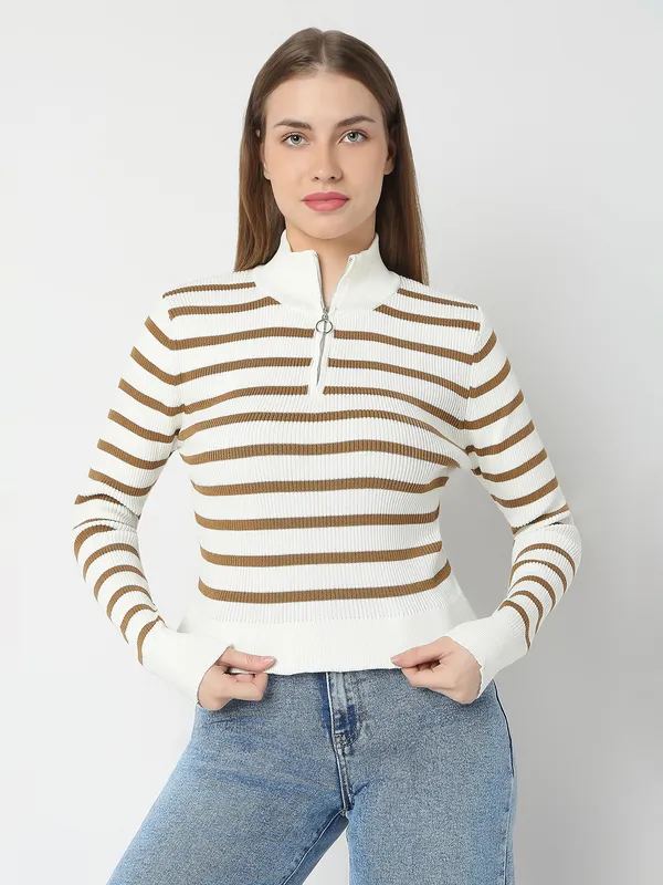 DEAL white and brown stripe knitted t-shirt