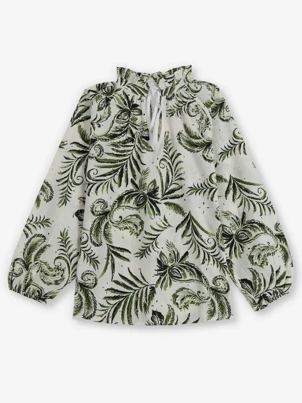 DEAL white and olive cotton printed top