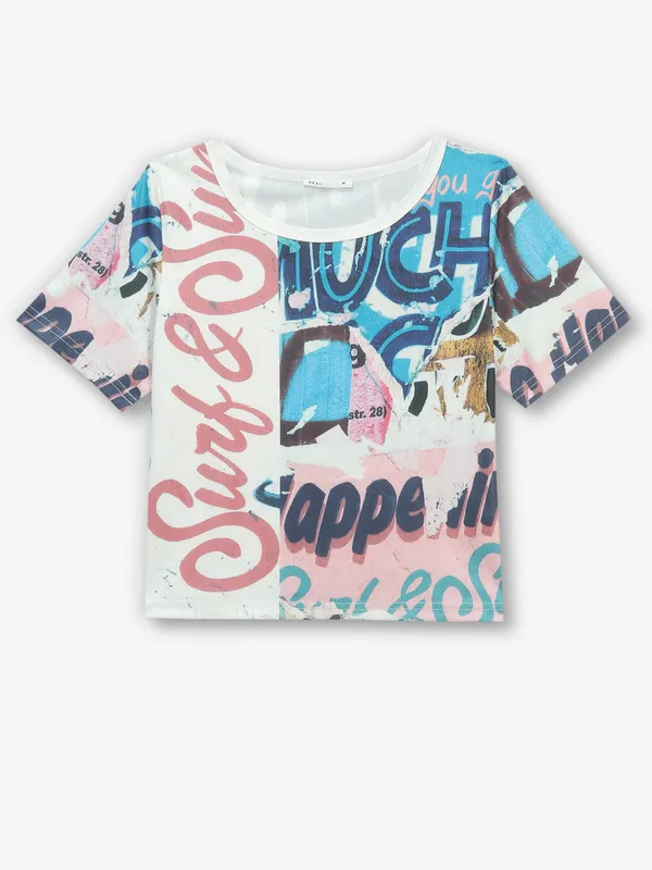 DEAL white cotton crop top with printed