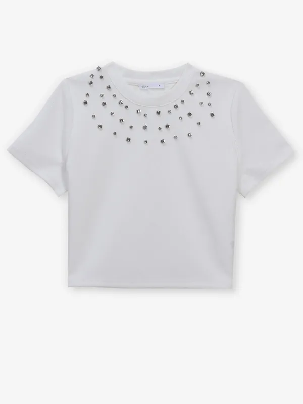 DEAL white cotton half sleeve crop top