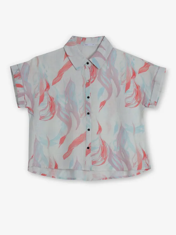 DEAL white printed cotton crop shirt