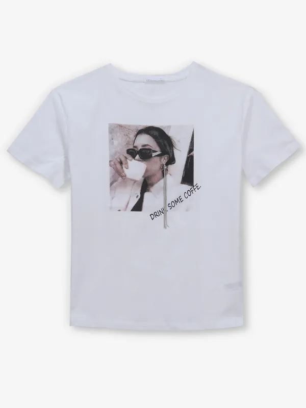 DEAL white printed cotton t-shirt for women