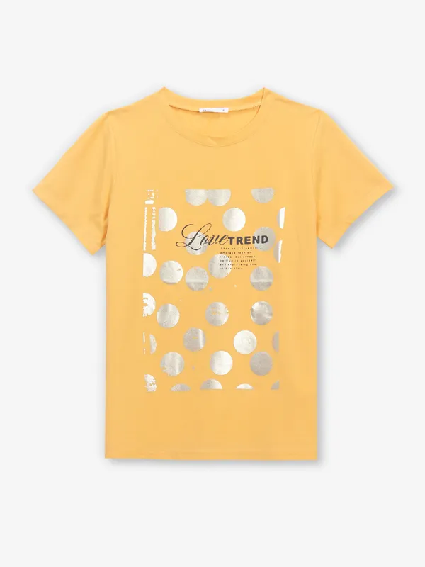 DEAL yellow cotton printed t-shirt for women