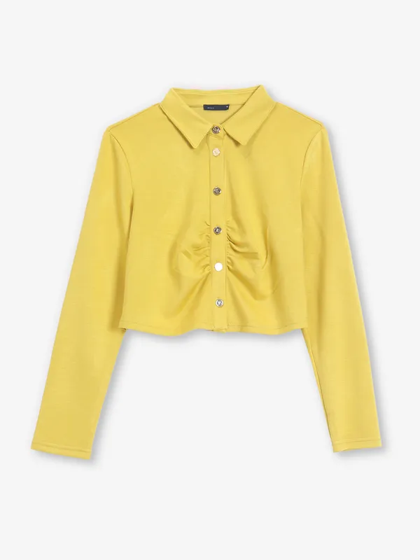 DEAL yellow plain cotton crop shirt
