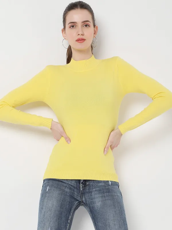 DEAL yellow plain knitted t-shirt for women