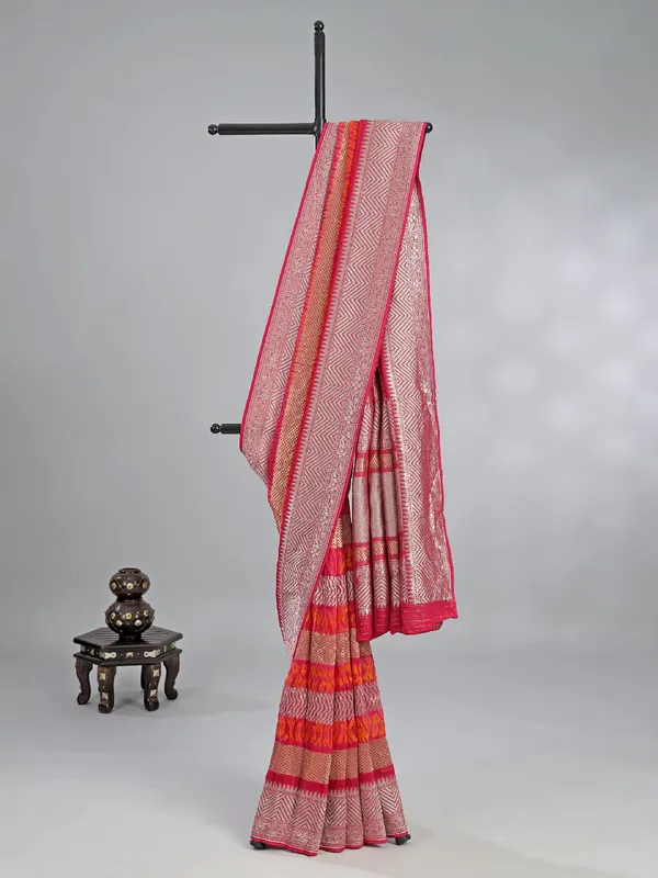 Deep pink printed georgette saree