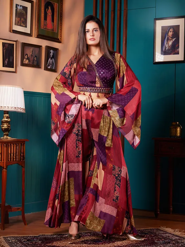 Designer purple printed palazzo salwar suit