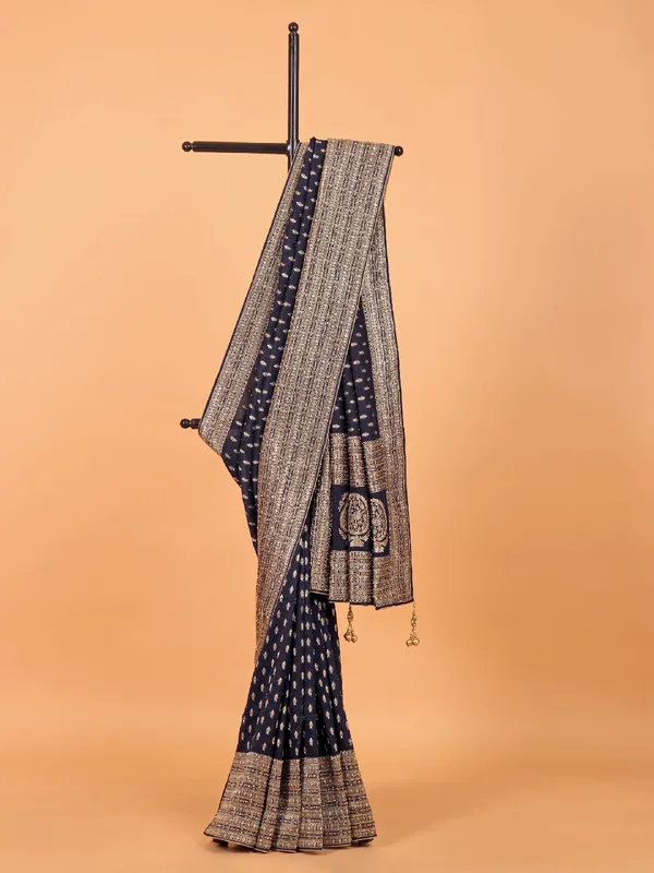 Dola silk navy wedding wear saree