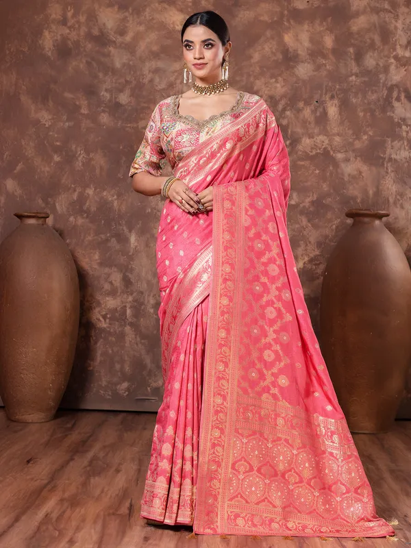 Dola silk pastel pink saree for wedding
