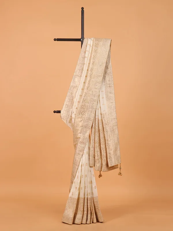Dola silk wedding wear saree in cream