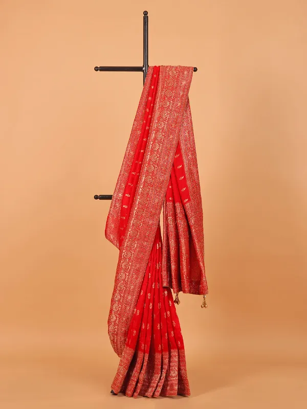 Dola silk wedding wear saree in red