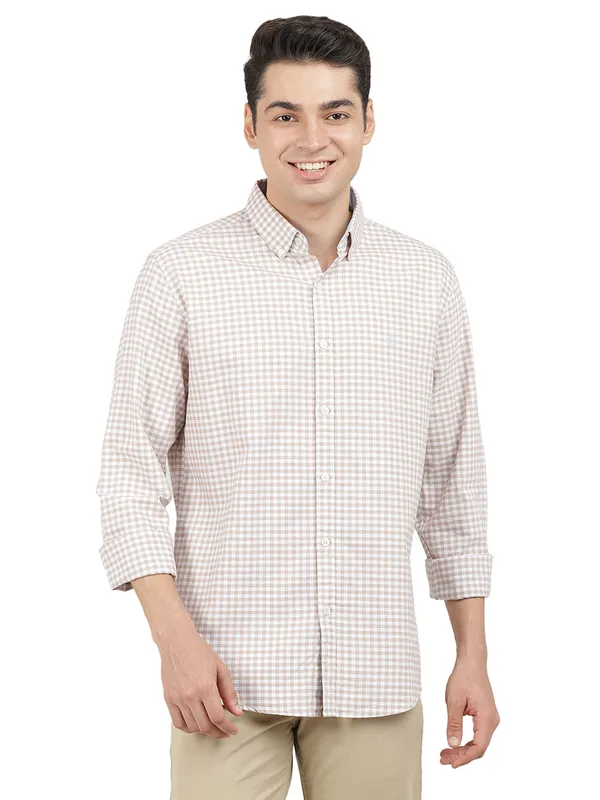 DRAGON HILL beige checkered casual cotton wear shirt
