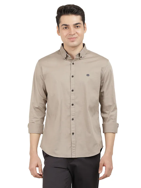 DRAGON HILL beige solid casual shirt