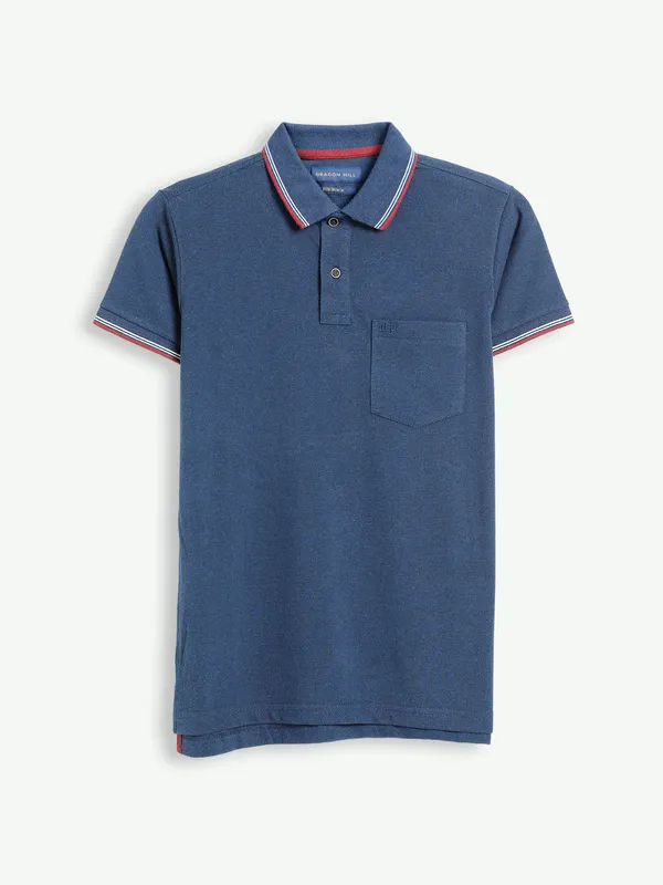 Dragon Hill blue plain cotton t shirt