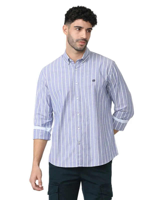 DRAGON HILL blue striped casual cotton shirt