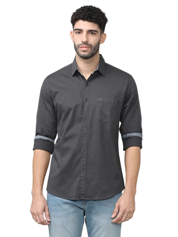 DRAGON HILL charcoal grey casual cotton shirt